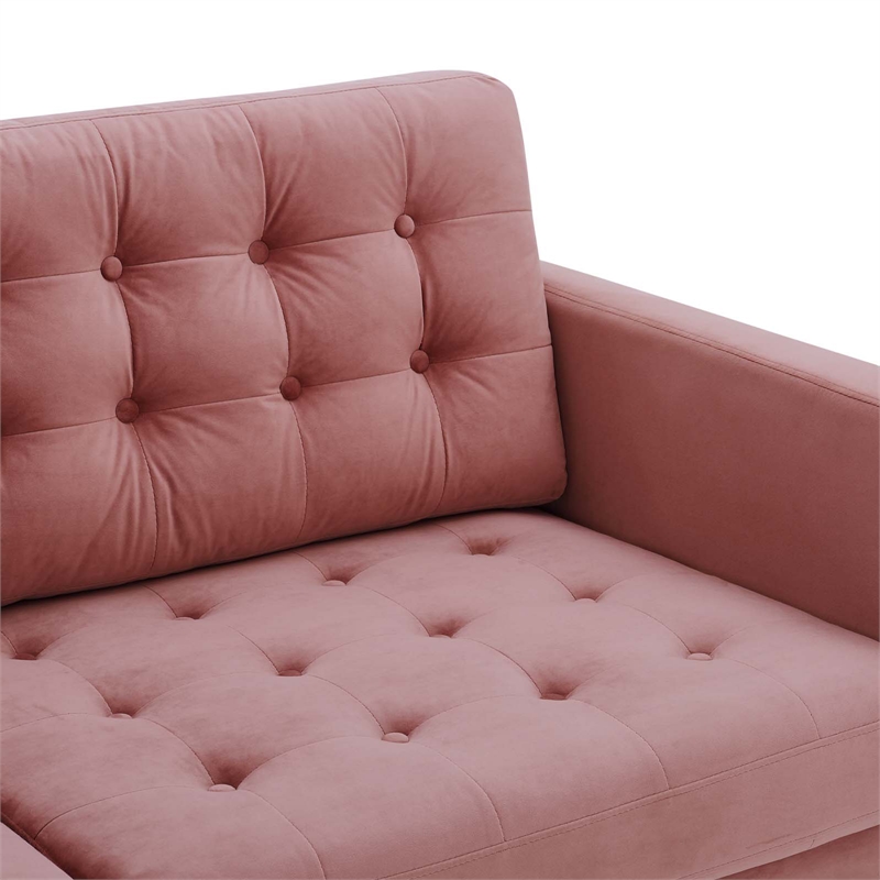 Pemberly Row Tufted Velvet Upholstered Sofa in Dusty Rose and Black