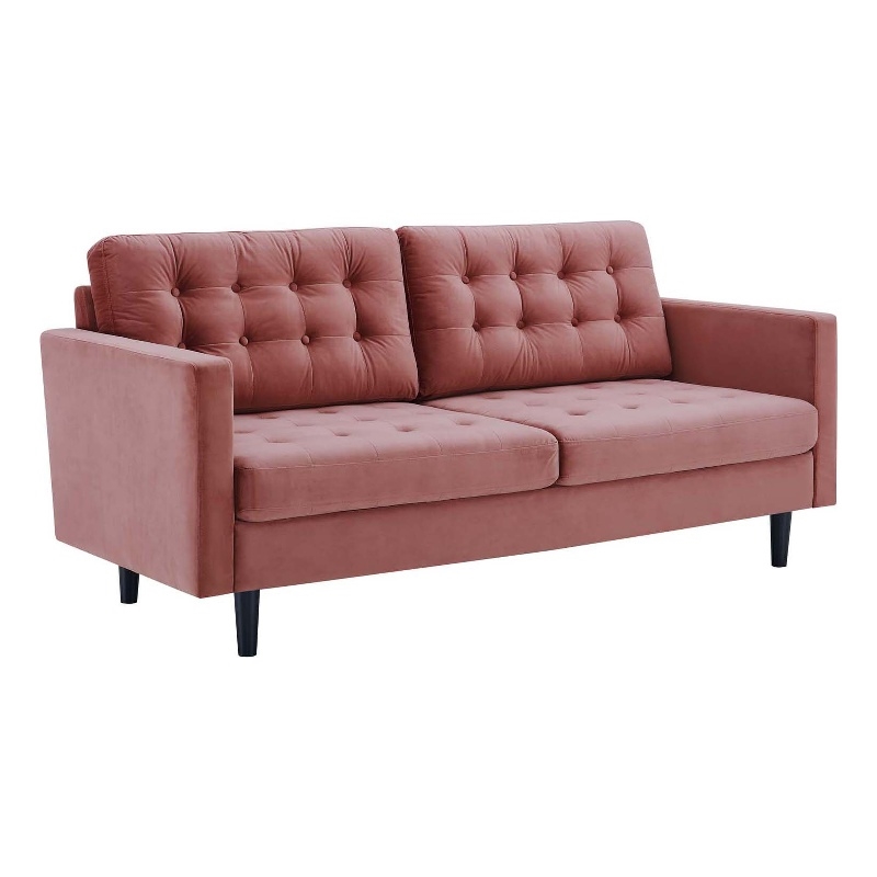 Pemberly Row Tufted Velvet Upholstered Sofa in Dusty Rose and Black