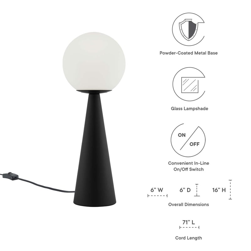 Pemberly Row Glass Globe Table Lamp in White and Black