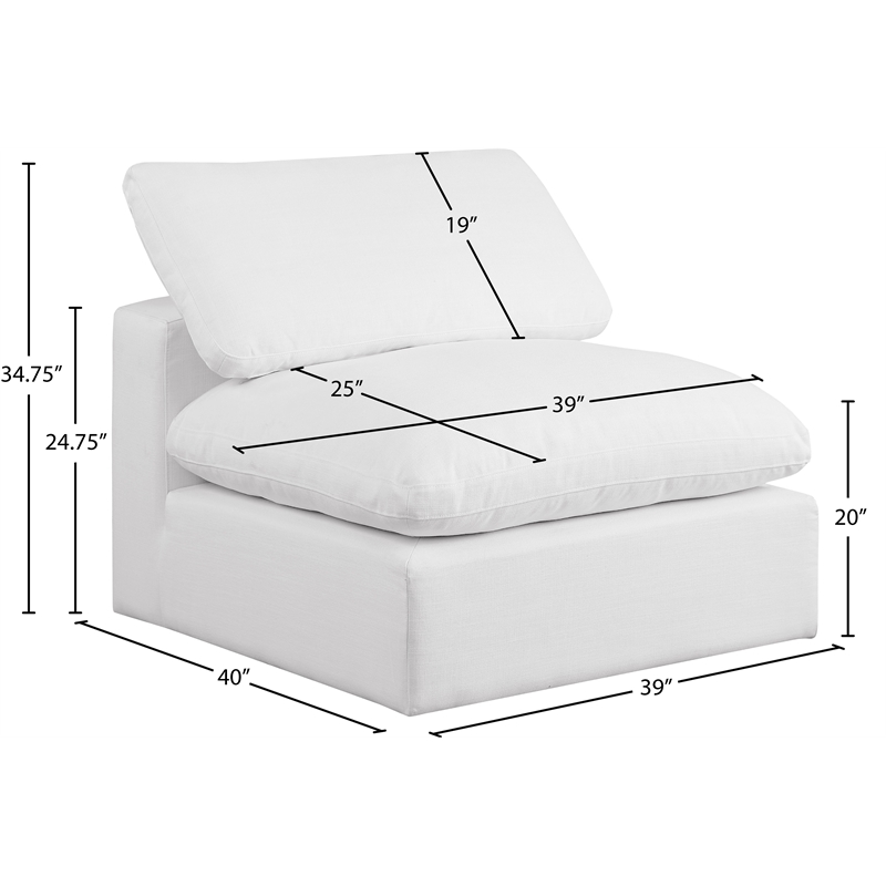 Pemberly Row Armless Chair in White Linen Fabric with Down Cushions