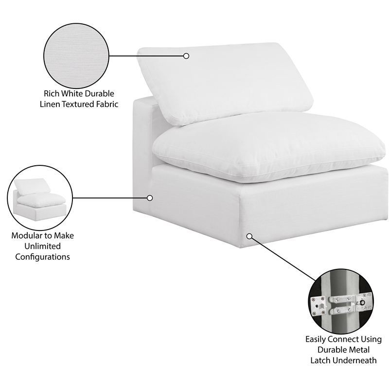 Pemberly Row Armless Chair in White Linen Fabric with Down Cushions