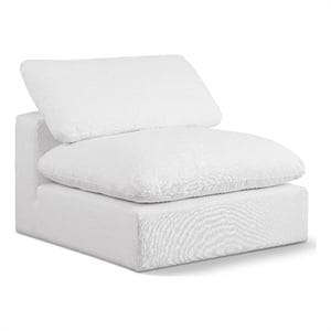 Pemberly Row Armless Chair in White Linen Fabric with Down Cushions