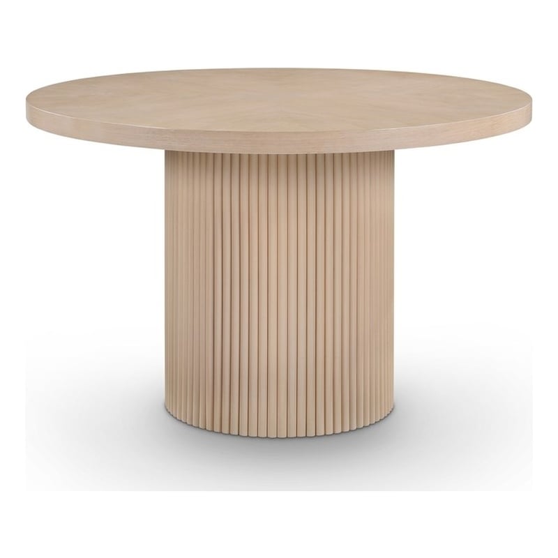 Pemberly Row Round Dining Table in Natural Oak Veneer with Fluted Base