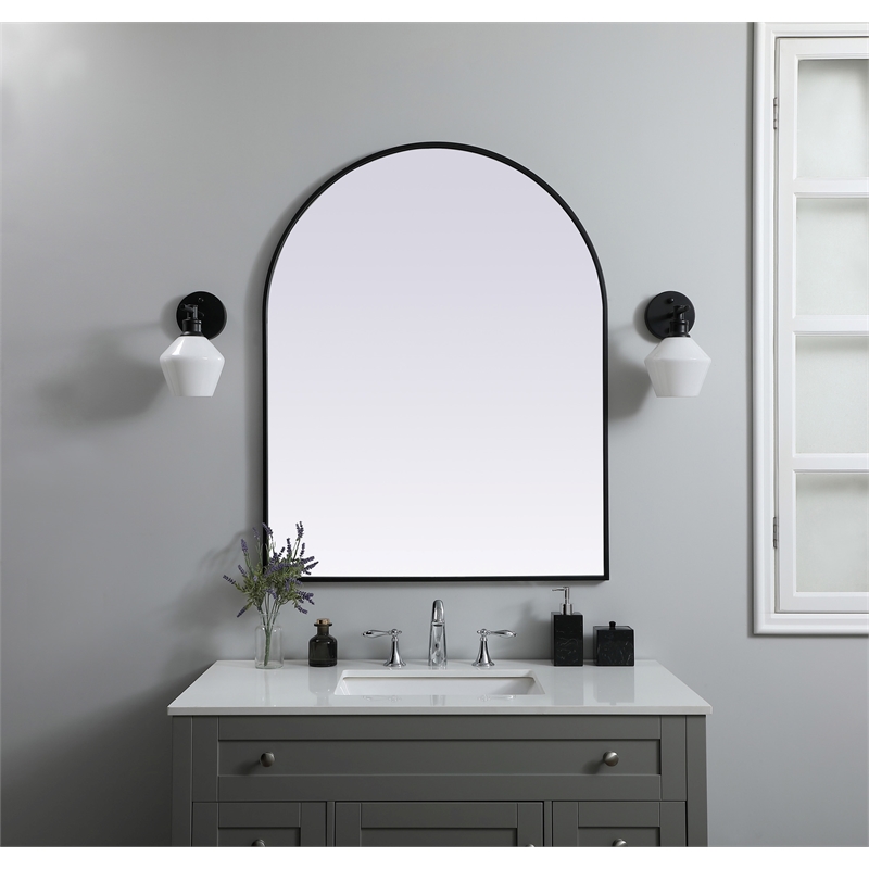Pemberly Row 33x42 Arch Mirror in MDF Wood & Black Finish
