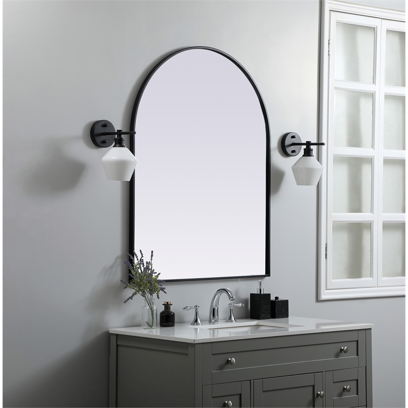 Pemberly Row 33x42 Arch Mirror in MDF Wood & Black Finish