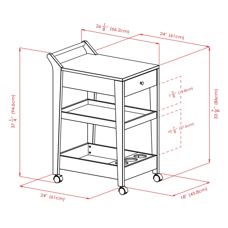 Pemberly Row Solid Wood Bar Cart in Espresso Finish with Drawers