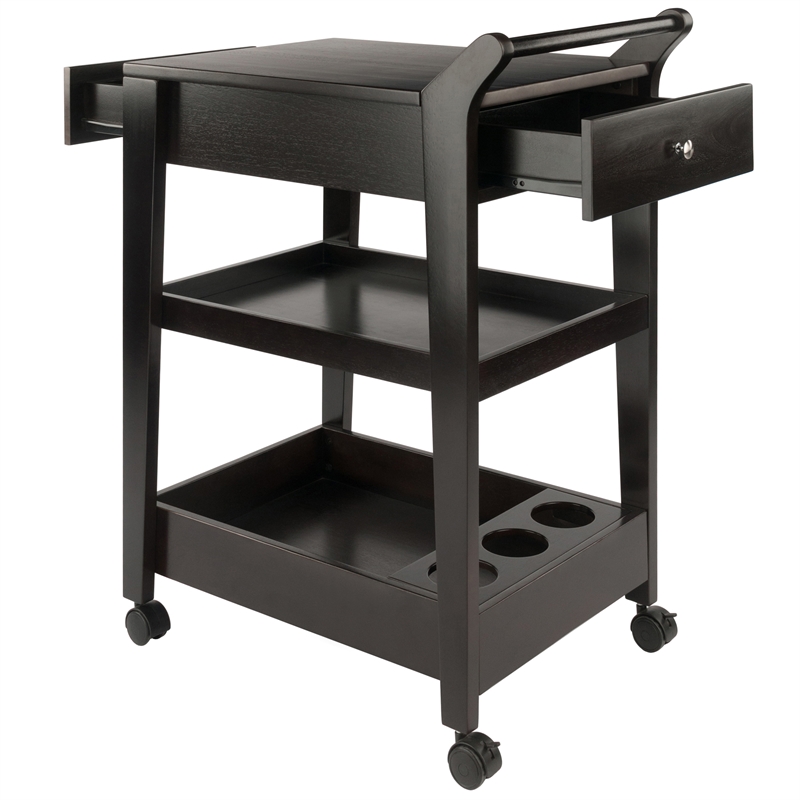 Pemberly Row Solid Wood Bar Cart in Espresso Finish with Drawers