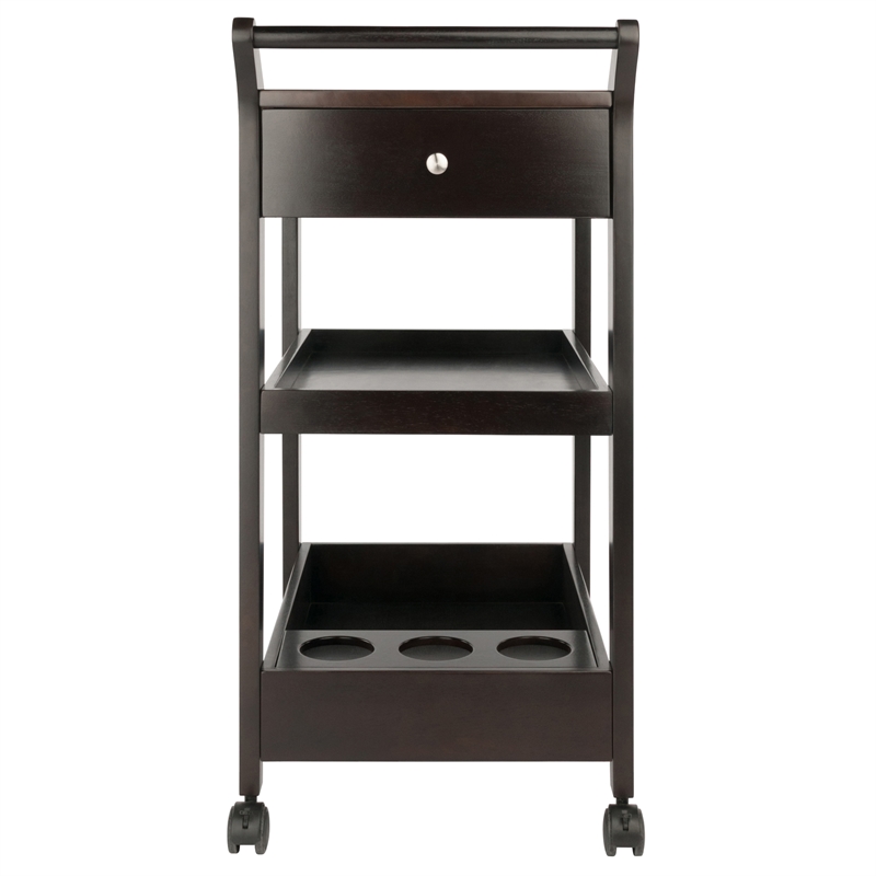 Pemberly Row Solid Wood Bar Cart in Espresso Finish with Drawers
