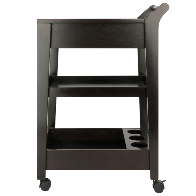 Pemberly Row Solid Wood Bar Cart in Espresso Finish with Drawers