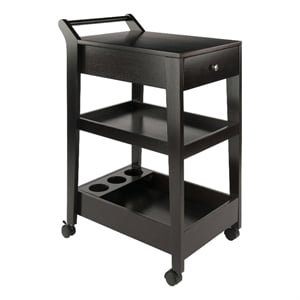 Pemberly Row Solid Wood Bar Cart in Espresso Finish with Drawers