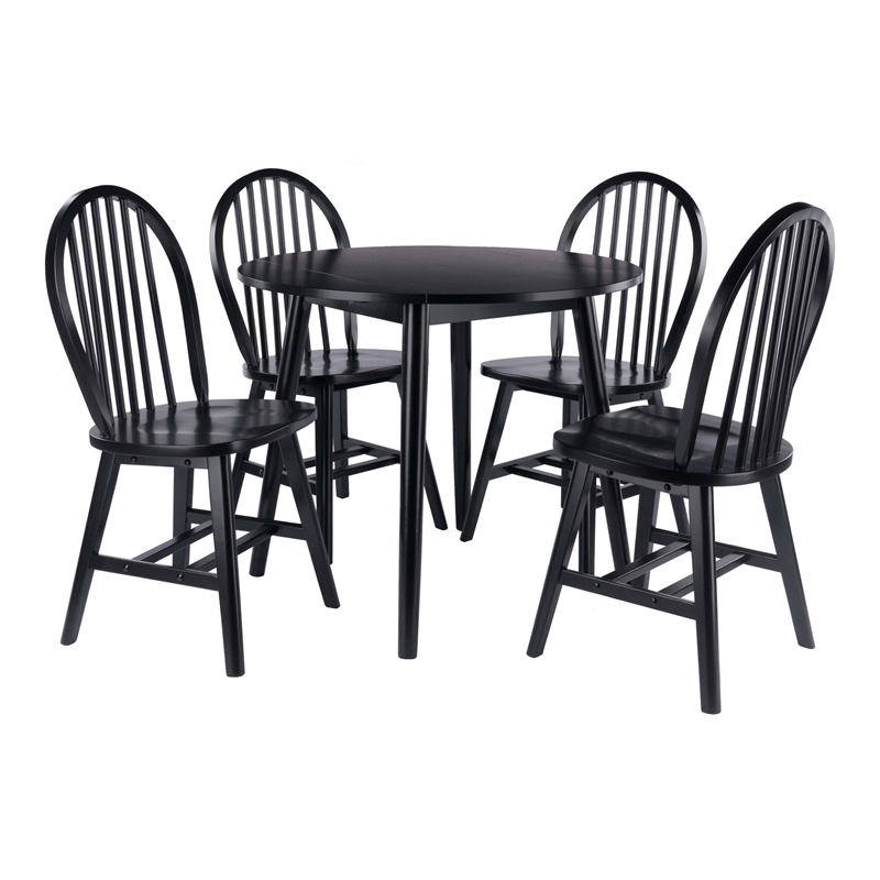 Pemberly Row 5-Piece Drop Leaf Dining Set in Solid Wood Black Finish