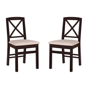 Pemberly Row X-Back Dining Chairs Set of 2 with Black Finish and Beige Seats