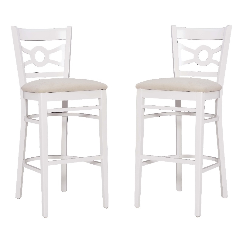 Pemberly Row Bar Stools Set of Two with White Beechwood Frame and Beige Seats