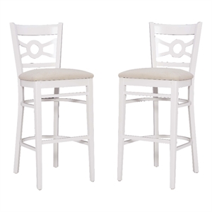 Pemberly Row Bar Stools Set of Two with White Beechwood Frame and Beige Seats