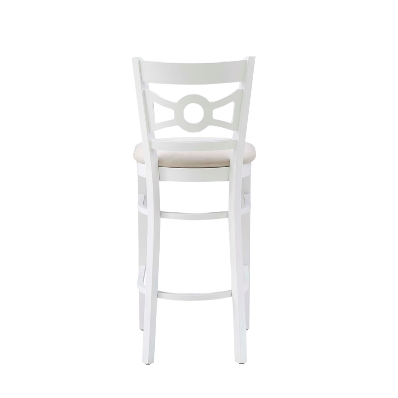 Pemberly Row Bar Stools Set of Two with White Beechwood Frame and Beige Seats