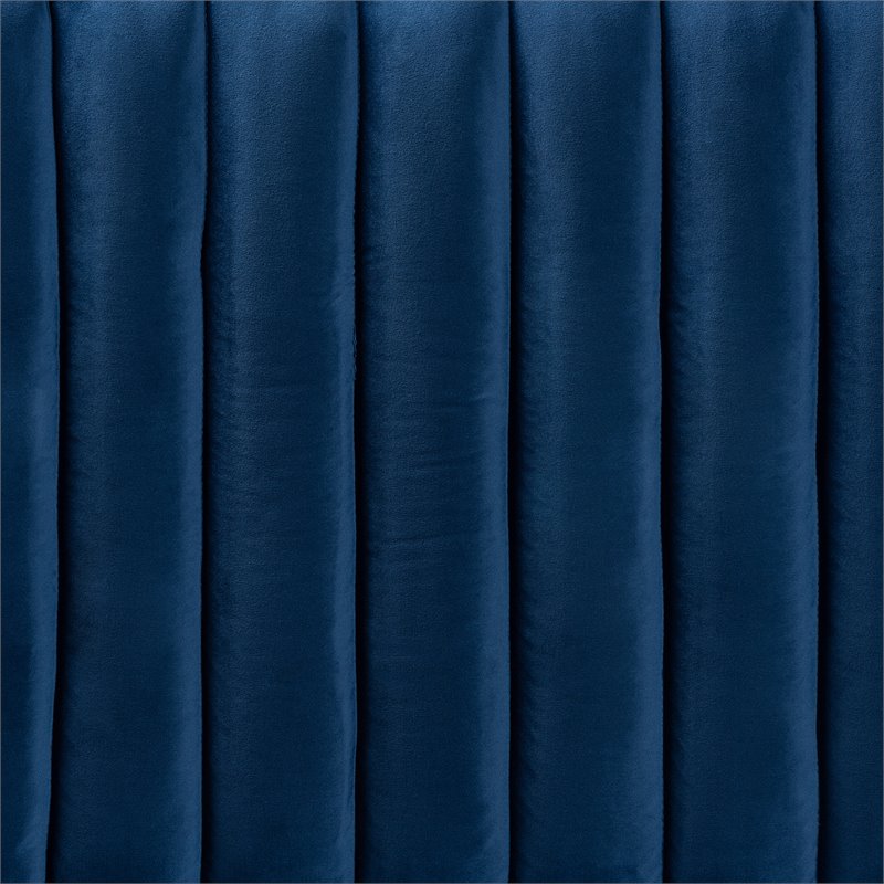 pemberly row navy blue velvet full-size headboard with dark brown legs