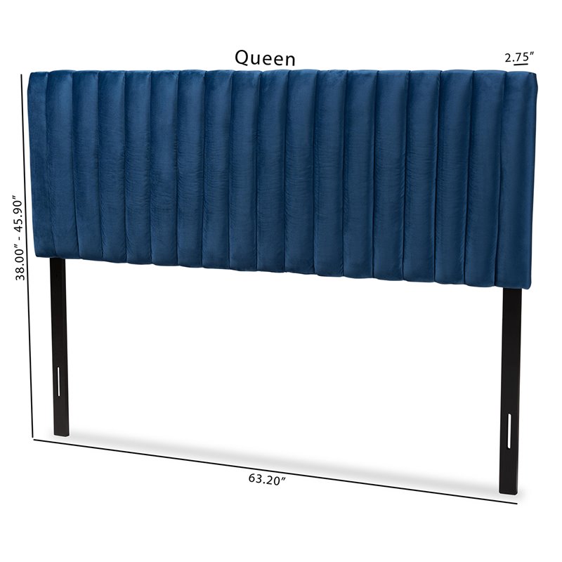 pemberly row navy blue velvet full-size headboard with dark brown legs