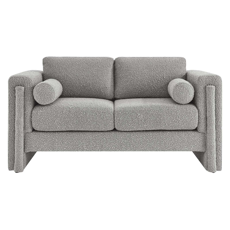 Pemberly Row Upholstered Boucle Fabric Loveseat in Light Gray