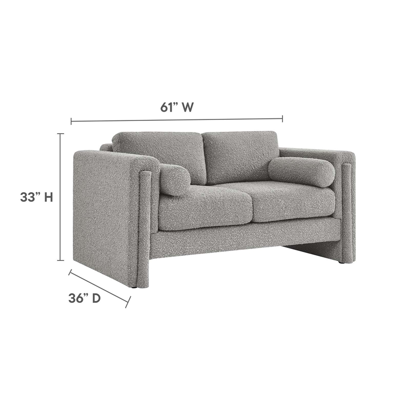 Pemberly Row Upholstered Boucle Fabric Loveseat in Light Gray