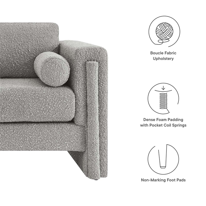 Pemberly Row Upholstered Boucle Fabric Loveseat in Light Gray