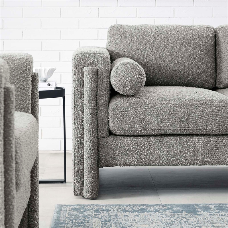 Pemberly Row Upholstered Boucle Fabric Loveseat in Light Gray