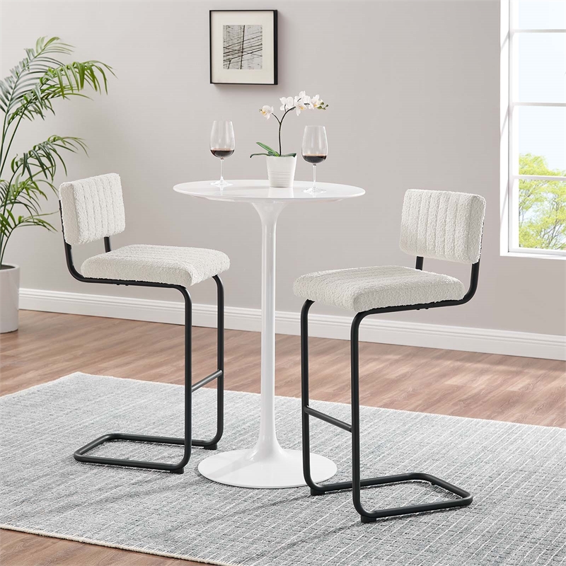 Pemberly Row Bar Stool Set of 2 in Boucle Fabric with Black Ivory Finish