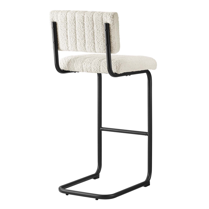 Pemberly Row Bar Stool Set of 2 in Boucle Fabric with Black Ivory Finish
