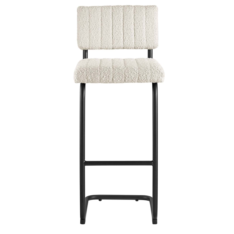 Pemberly Row Bar Stool Set of 2 in Boucle Fabric with Black Ivory Finish