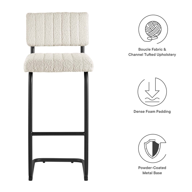 Pemberly Row Bar Stool Set of 2 in Boucle Fabric with Black Ivory Finish