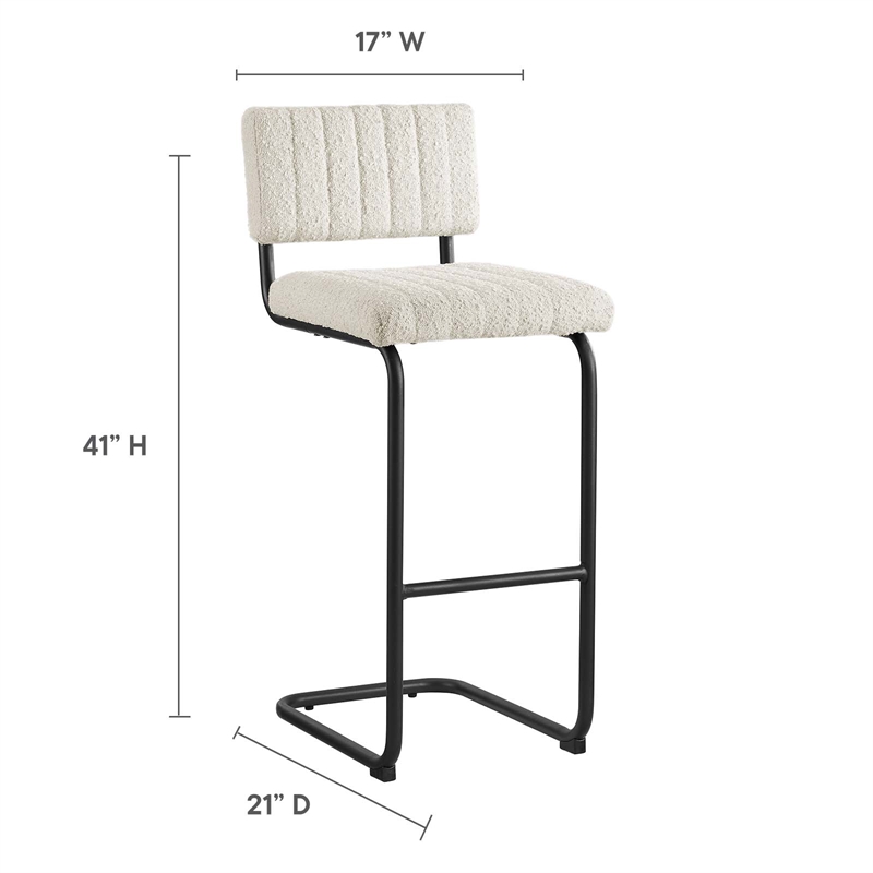 Pemberly Row Bar Stool Set of 2 in Boucle Fabric with Black Ivory Finish