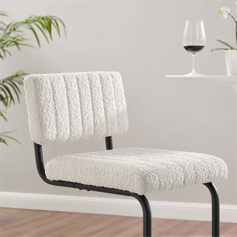 Pemberly Row Bar Stool Set of 2 in Boucle Fabric with Black Ivory Finish