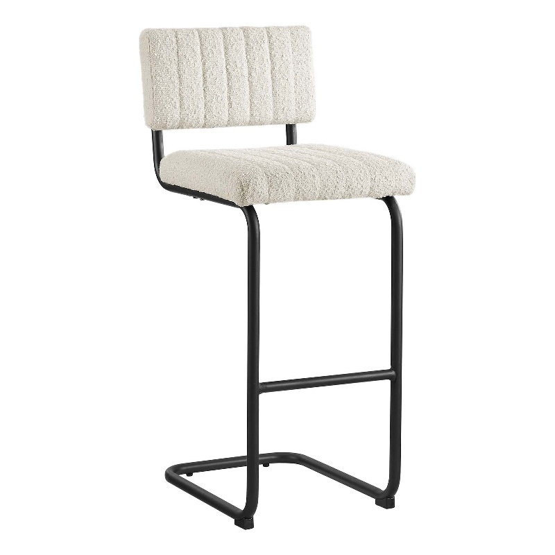 Pemberly Row Bar Stool Set of 2 in Boucle Fabric with Black Ivory Finish