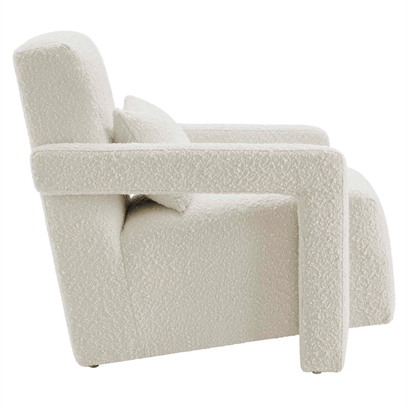 Pemberly Row Boucle Fabric Armchair with Spring Support in Ivory