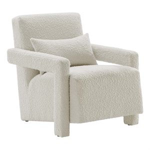 Pemberly Row Boucle Fabric Armchair with Spring Support in Ivory