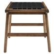 Pemberly Row Leather & Wood Bench with Woven Black Design in Walnut