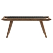 Pemberly Row Leather & Wood Bench with Woven Black Design in Walnut