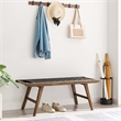 Pemberly Row Leather & Wood Bench with Woven Black Design in Walnut