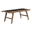 Pemberly Row Leather & Wood Bench with Woven Black Design in Walnut