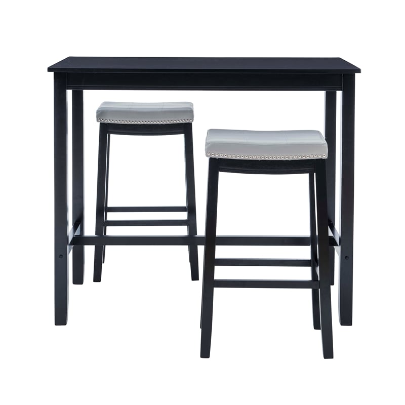 Pemberly Row 3-Piece Bar Dining Set Grey Faux Leather and Black Finish