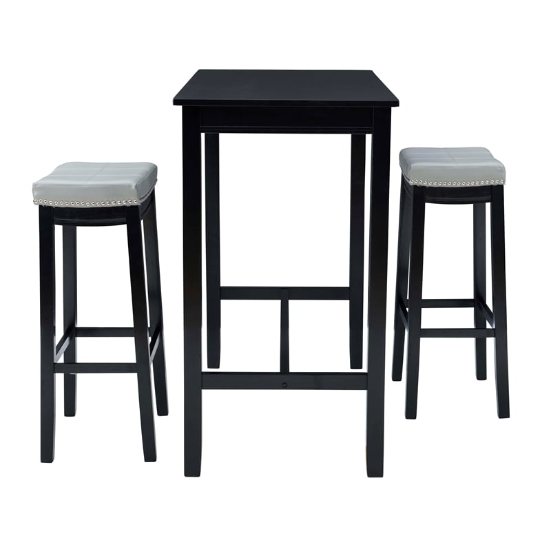 Pemberly Row 3-Piece Bar Dining Set Grey Faux Leather and Black Finish