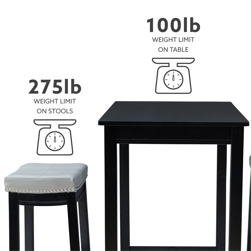 Pemberly Row 3-Piece Bar Dining Set Grey Faux Leather and Black Finish