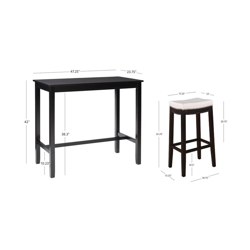 Pemberly Row 3-Piece Bar Dining Set White Faux Leather and Black Finish