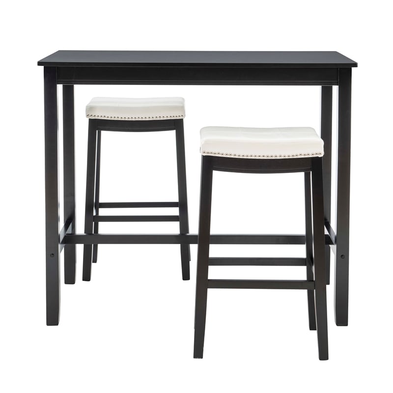Pemberly Row 3-Piece Bar Dining Set White Faux Leather and Black Finish