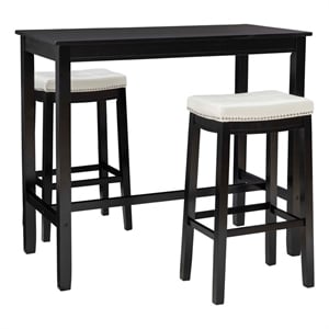 Pemberly Row 3-Piece Bar Dining Set White Faux Leather and Black Finish