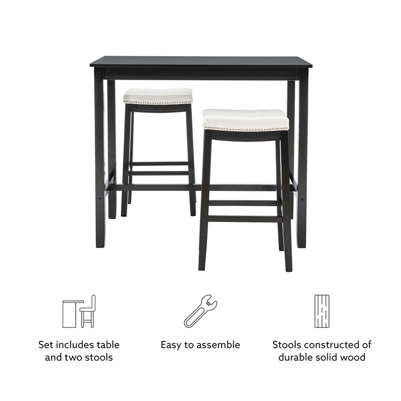 Pemberly Row 3-Piece Bar Dining Set White Faux Leather and Black Finish
