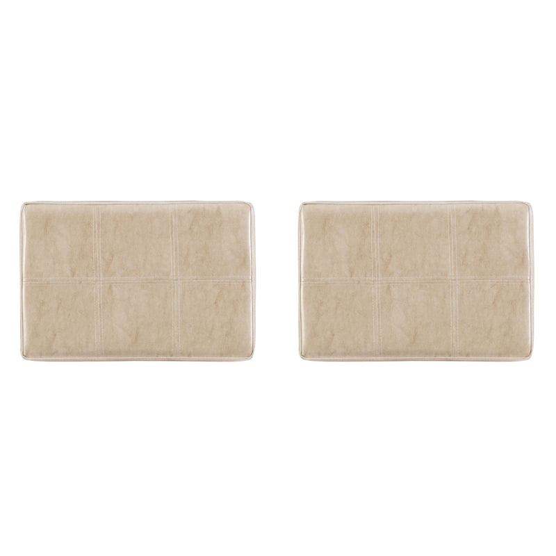Pemberly Row Set of 2 Bar Stools in Beige Faux Leather and Brown Wood