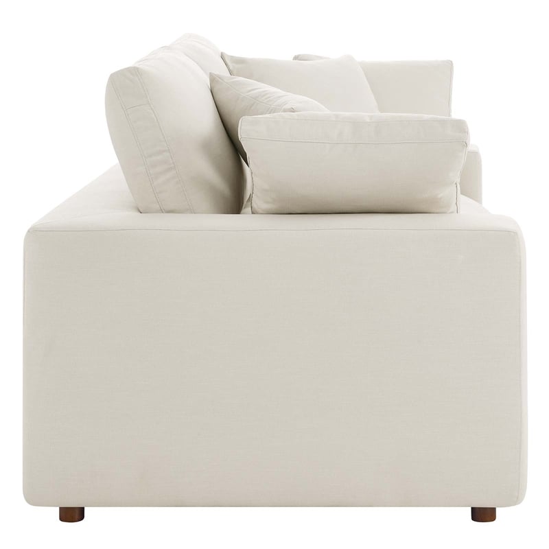 Pemberly Row Upholstered Modern Fabric Loveseat in Light Beige with Wood Frame