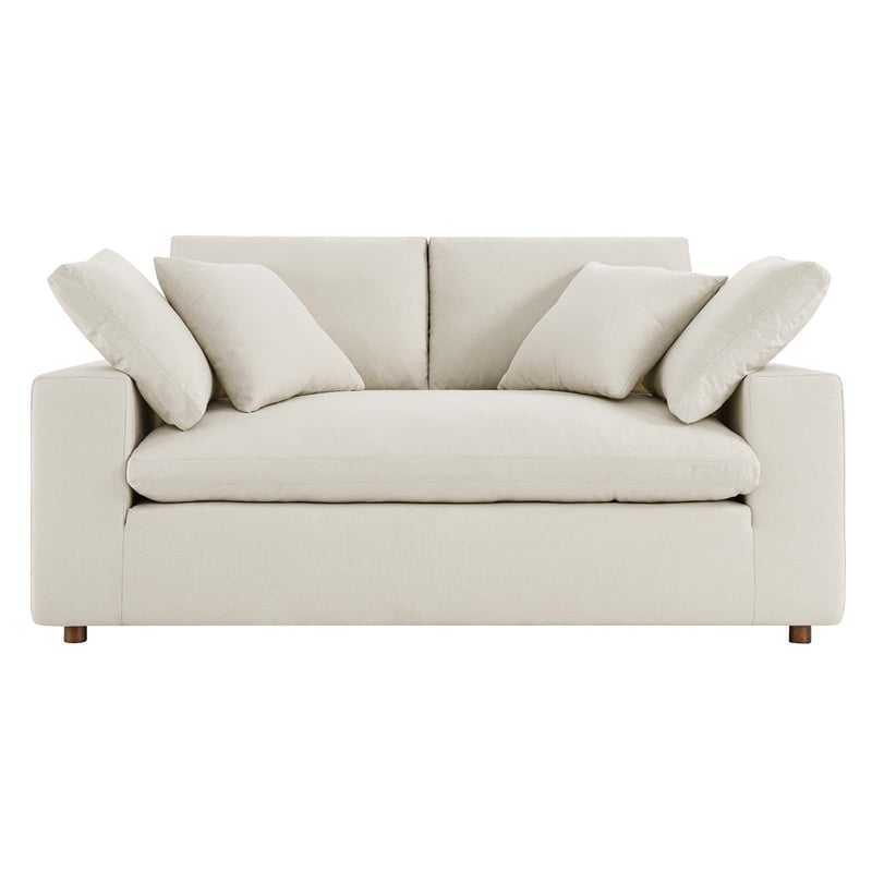 Pemberly Row Upholstered Modern Fabric Loveseat in Light Beige with Wood Frame