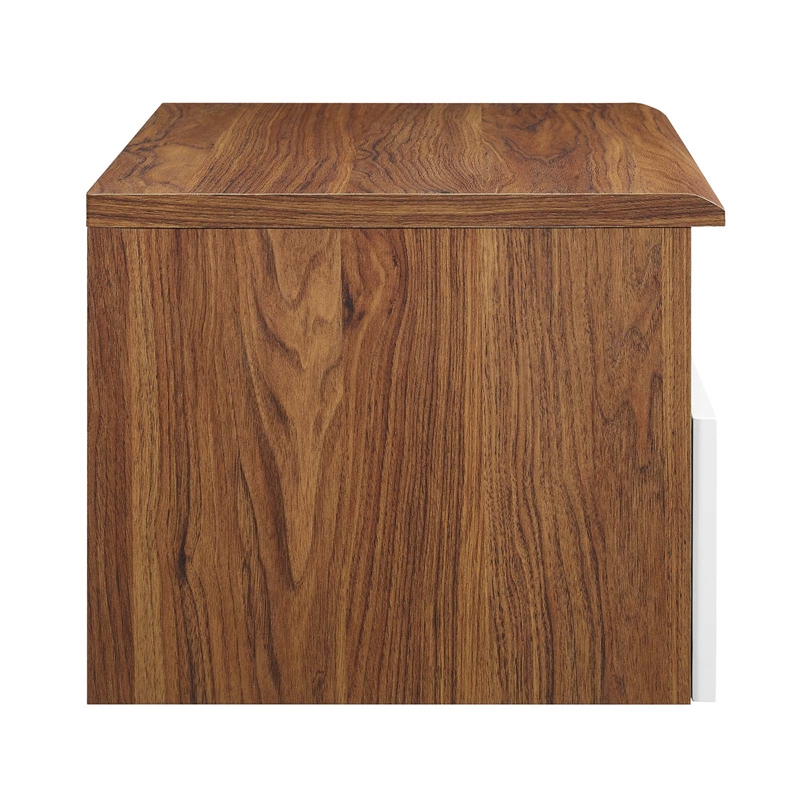 Pemberly Row 1-Shelf Wall-Mount Nightstand in Walnut and White Laminate