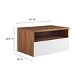 Pemberly Row 1-Shelf Wall-Mount Nightstand in Walnut and White Laminate